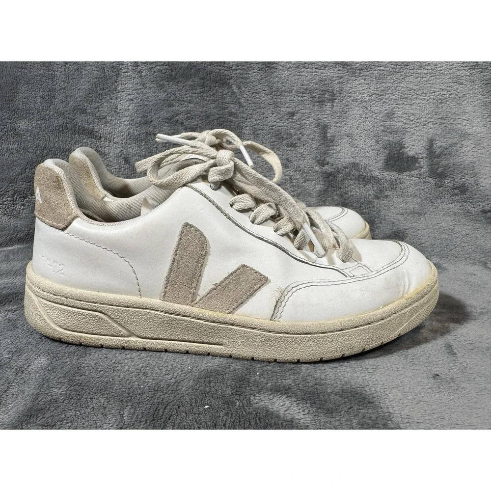 VEJA V-12 Shoes Womens Size 4 White Leather Logo Casual EU 35‎ Brazil Sneakers